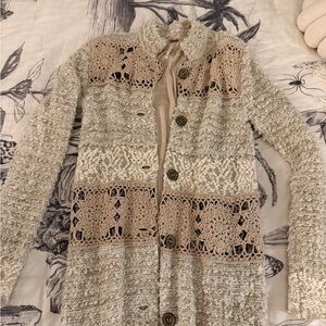 Free People Textured Beige and Cream Cardigan